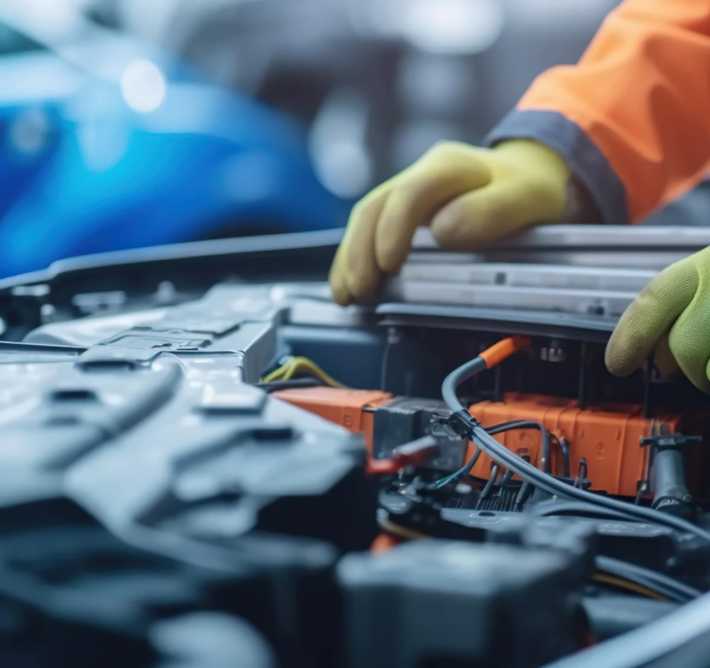 Arbeit an den Hochvoltkomponenten eines Fahrzeugs